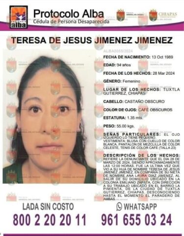 Desaparecen madre e hija en Tuxtla Gutiérrez 