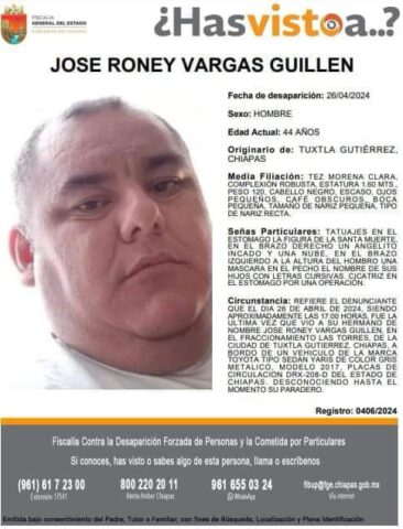 Piden ayuda para localizar a José Roney