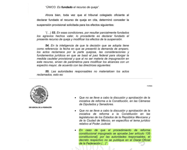 Amparo detiene los planes de AMLO para promulgar reforma judicial el 15 de septiembre