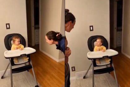Doble sorpresa: La reacción de un bebé al ver a la gemela de su madre (VIDEO)